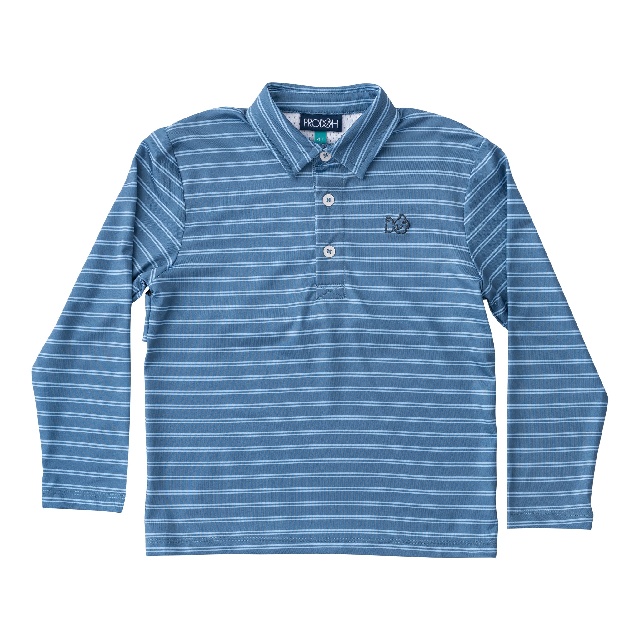 BOYS PRO PERFORMANCE LONG SLEEVE POLO  - BLUE FIN/POWDER BLUE STRIPE