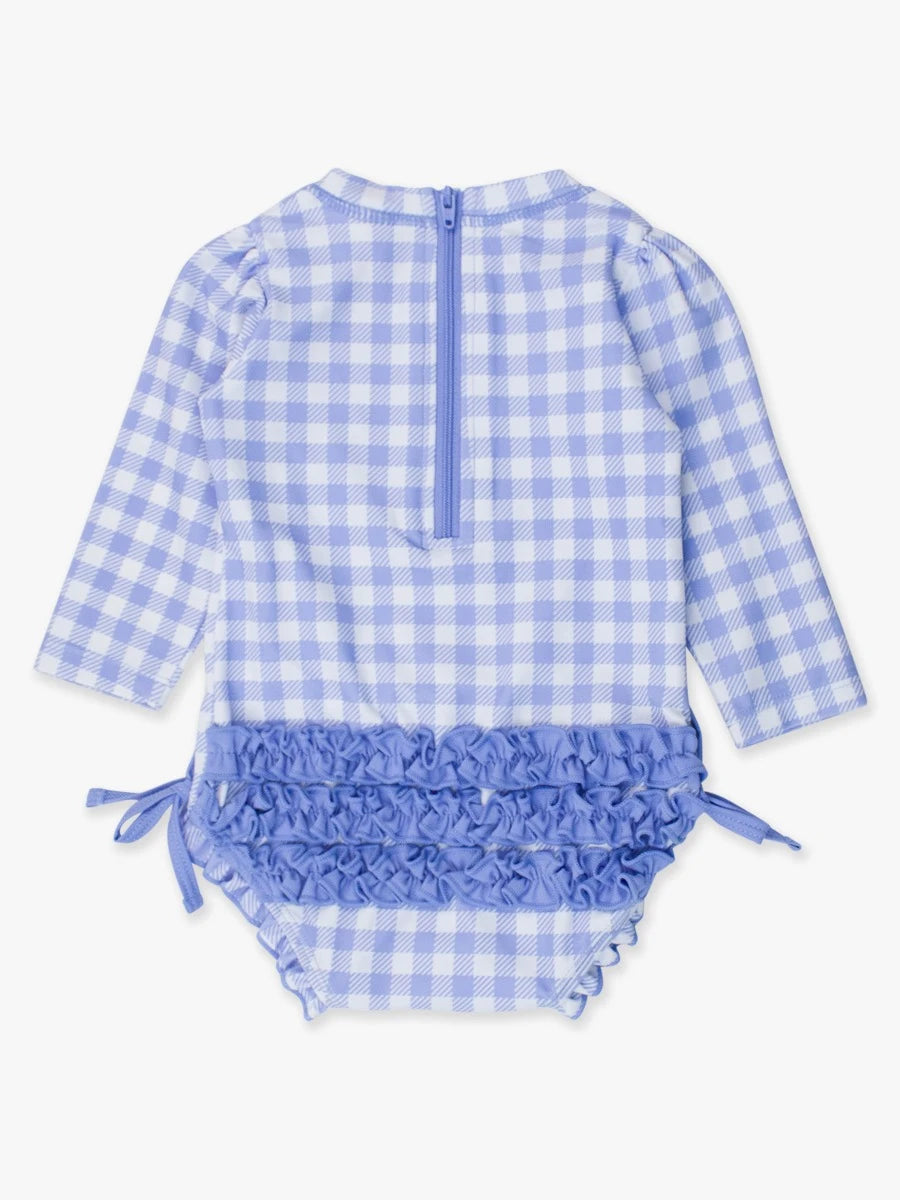 LONG SLEEVE ONE PIECE RASH GUARD - PERIWINKLE BLUE GINGHAM