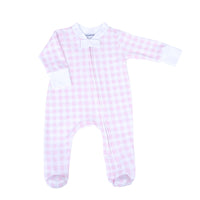 BABY CHECKS ZIPPER FOOTIE - PINK