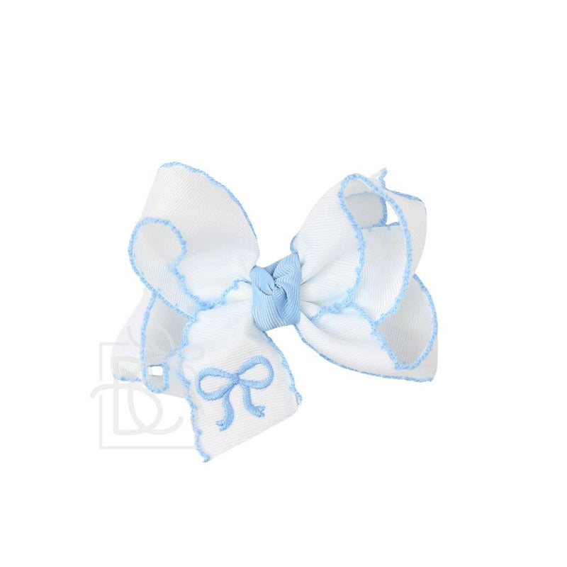 EMBROIDERED BOW CROCHET EDGE HAIR BOW ON ALLIGATOR CLIP