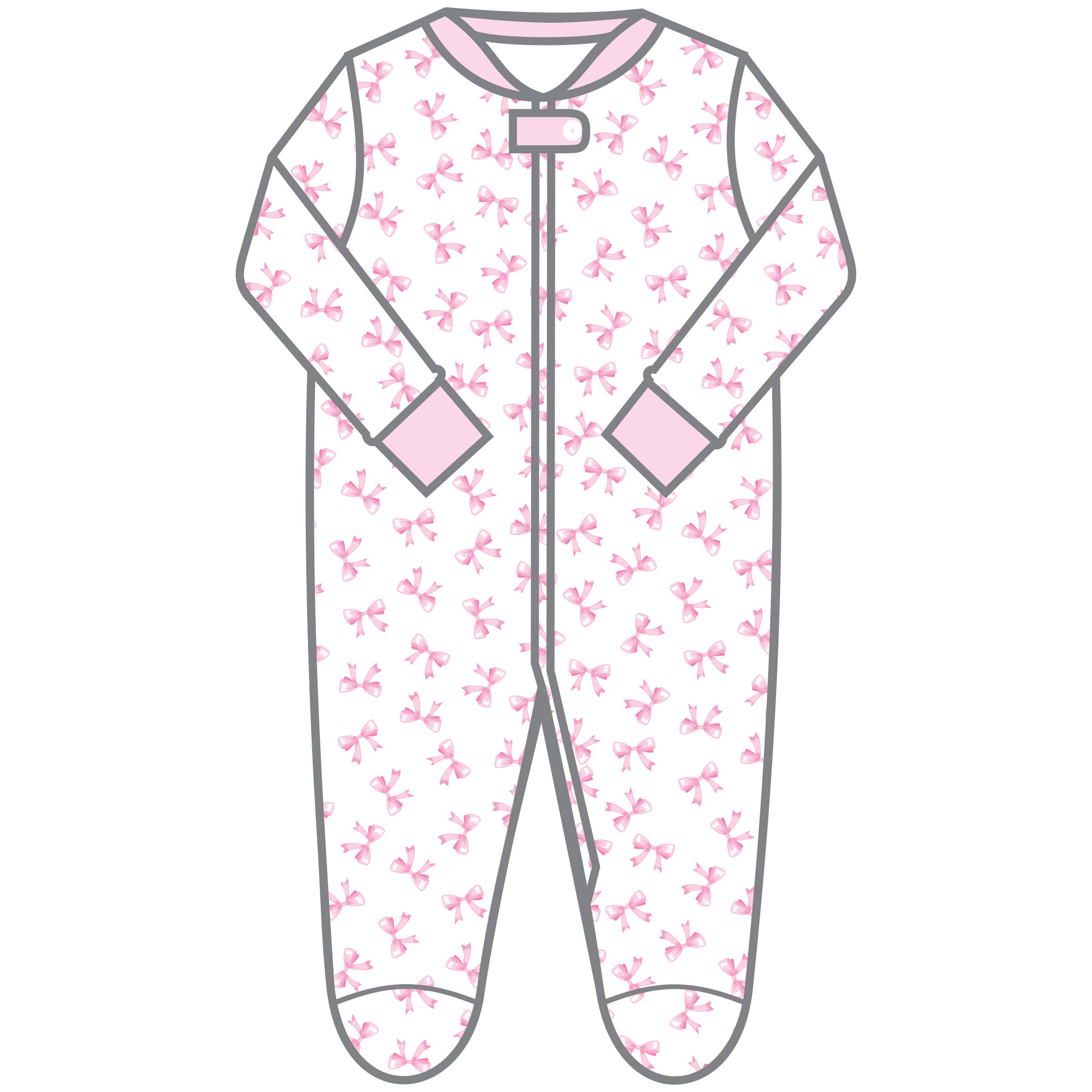 BABY BOWS PRINTED ZIPPER FOOTIE