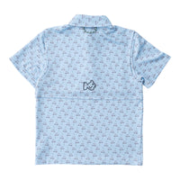 BOYS PRO PERFORMANCE SHORT SLEEVE POLO  - POWDER BLUE GOLF CART PRINT