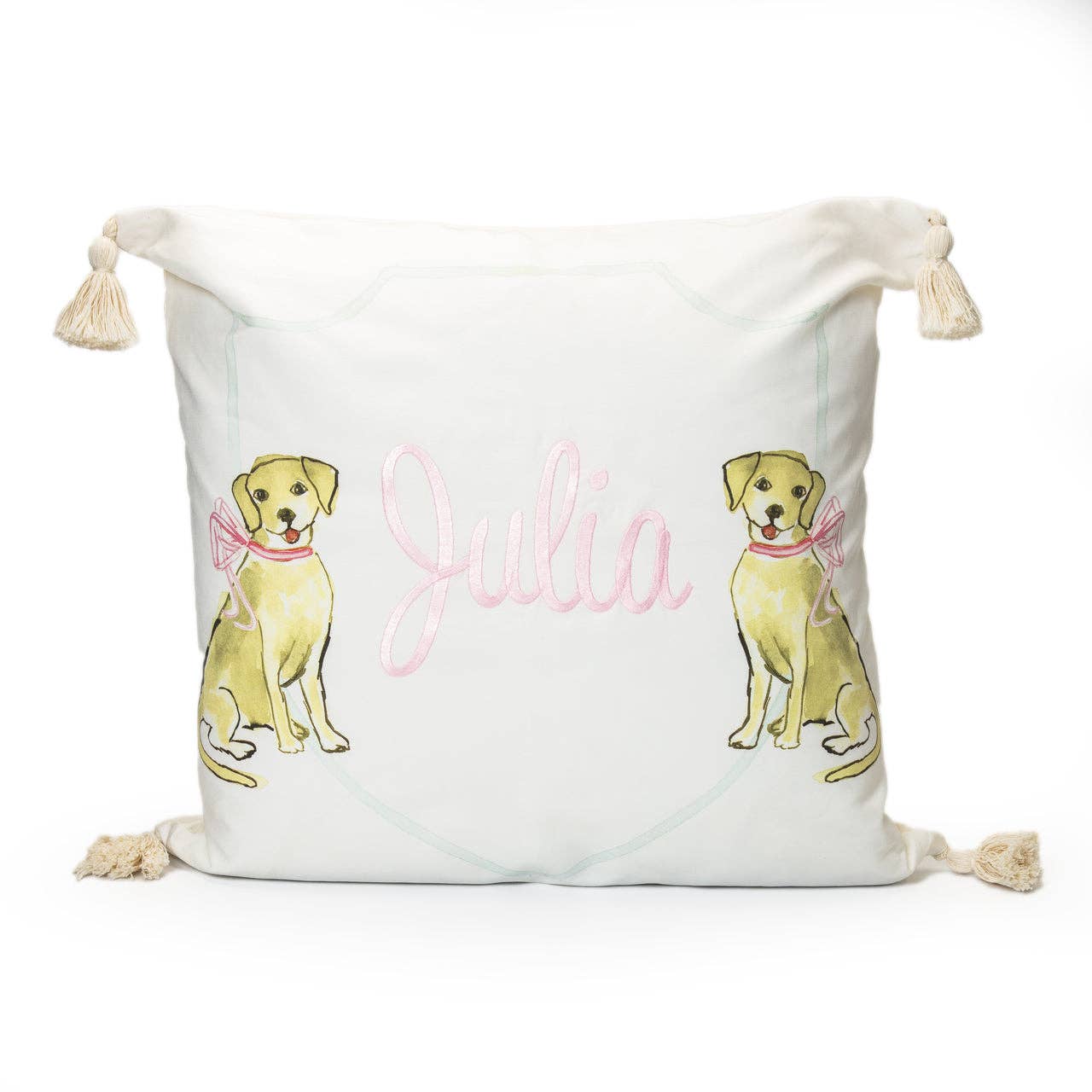 RETRIEVER WITH PINK BOW PILLOW (17'X17')