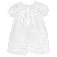 SMOCKED HEIRLOOM DAYGOWN WITH VOILE INSERT AND MATCHING BONNET - WHITE