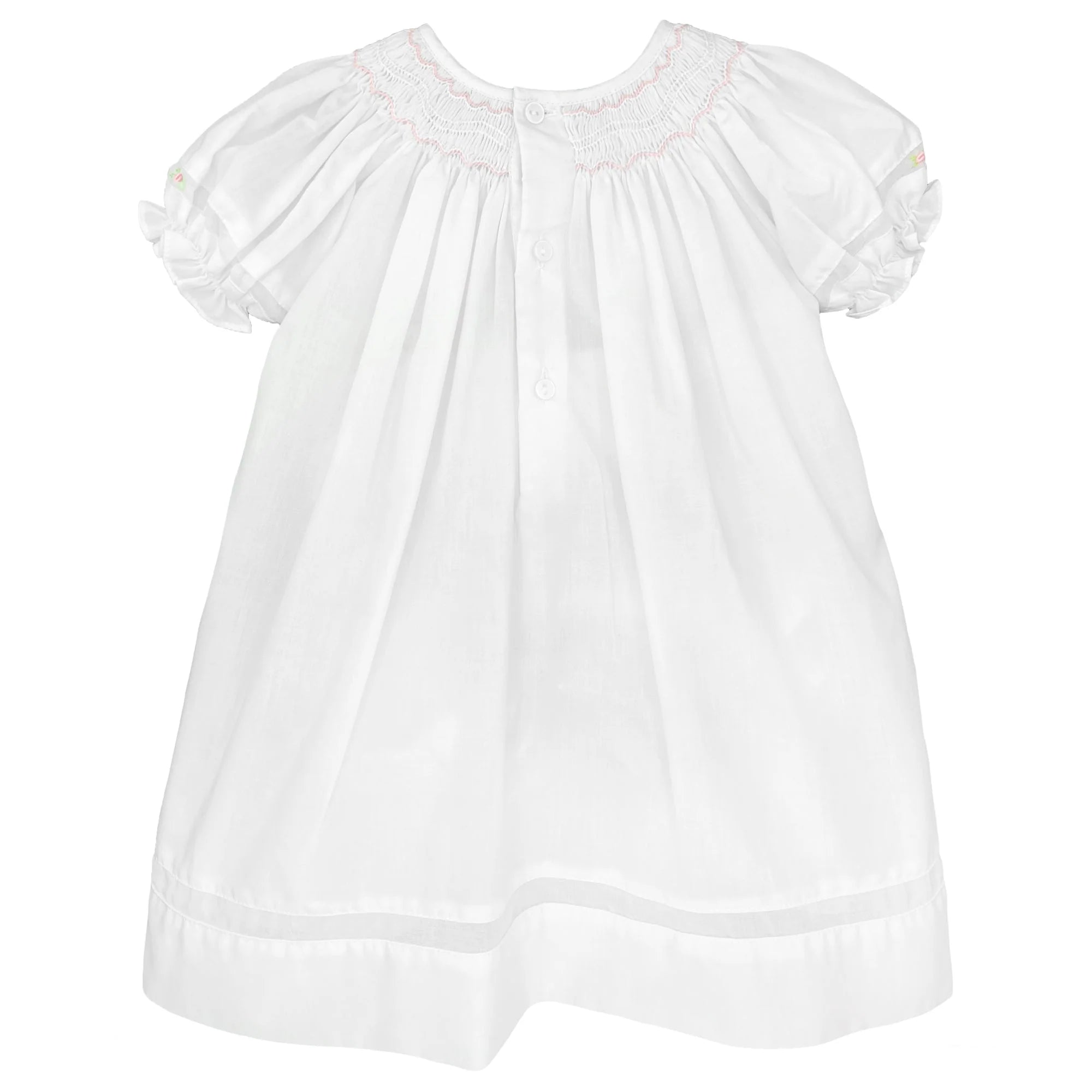 SMOCKED HEIRLOOM DAYGOWN WITH VOILE INSERT AND MATCHING BONNET - WHITE