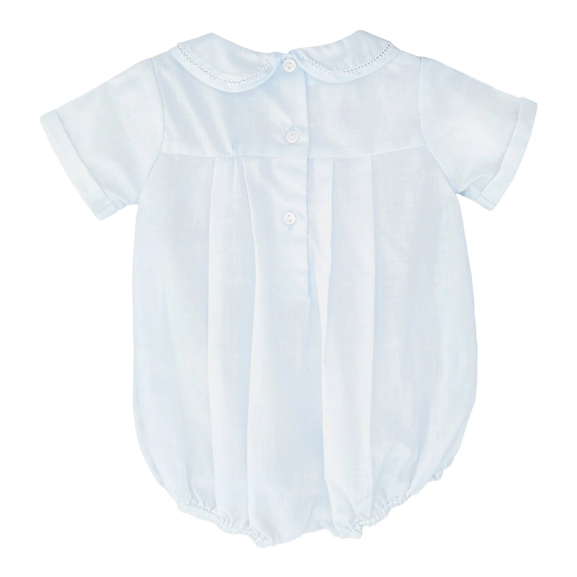 BABY BOY BUBBLE WITH HAND FEATHER STITCHING - BLUE