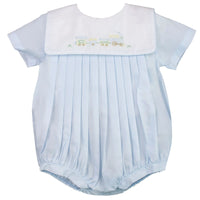 BABY BOY EMBROIDERED TRAIN BUBBLE - BLUE