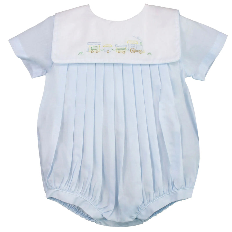 BABY BOY EMBROIDERED TRAIN BUBBLE - BLUE