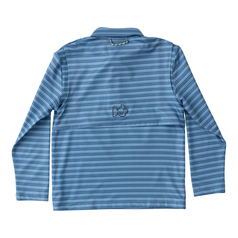 BOYS PRO PERFORMANCE LONG SLEEVE POLO  - BLUE FIN/POWDER BLUE STRIPE