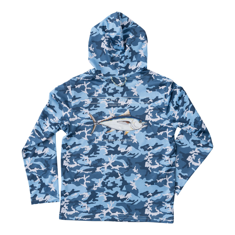 BOYS PRO PERFORMANCE HOODIE T-SHIRT - BLUE CAMO