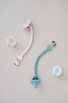 BLUE BEADED SWEETIE STRAP SILICONE ONE-PIECE PACIFIER CLIP