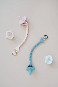 BLUE BEADED SWEETIE STRAP SILICONE ONE-PIECE PACIFIER CLIP