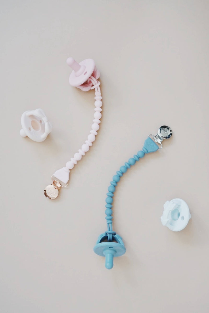 BLUE BEADED SWEETIE STRAP SILICONE ONE-PIECE PACIFIER CLIP