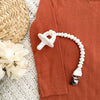 WHITE BEADED SWEETIE STRAP SILICONE ONE-PIECE PACIFIER CLIP