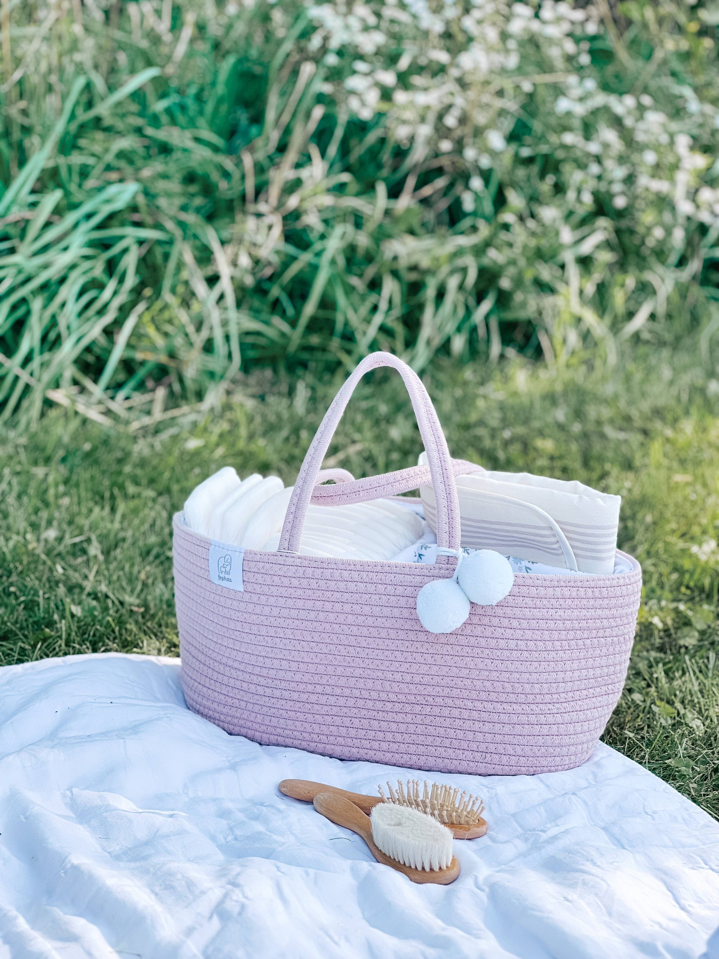 ROPE DIAPER CADDY - VINTAGE ROSE