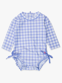 LONG SLEEVE ONE PIECE RASH GUARD - PERIWINKLE BLUE GINGHAM