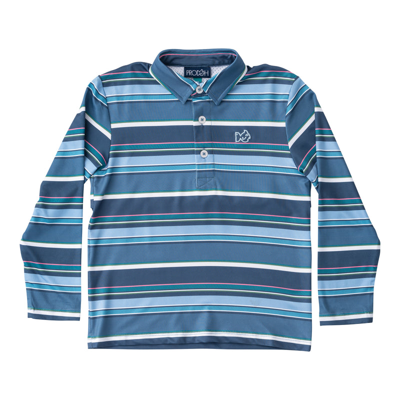 BOYS PRO PERFORMANCE LONG SLEEVE POLO  - BIG DIPPER SUNSET VIBES STRIPE