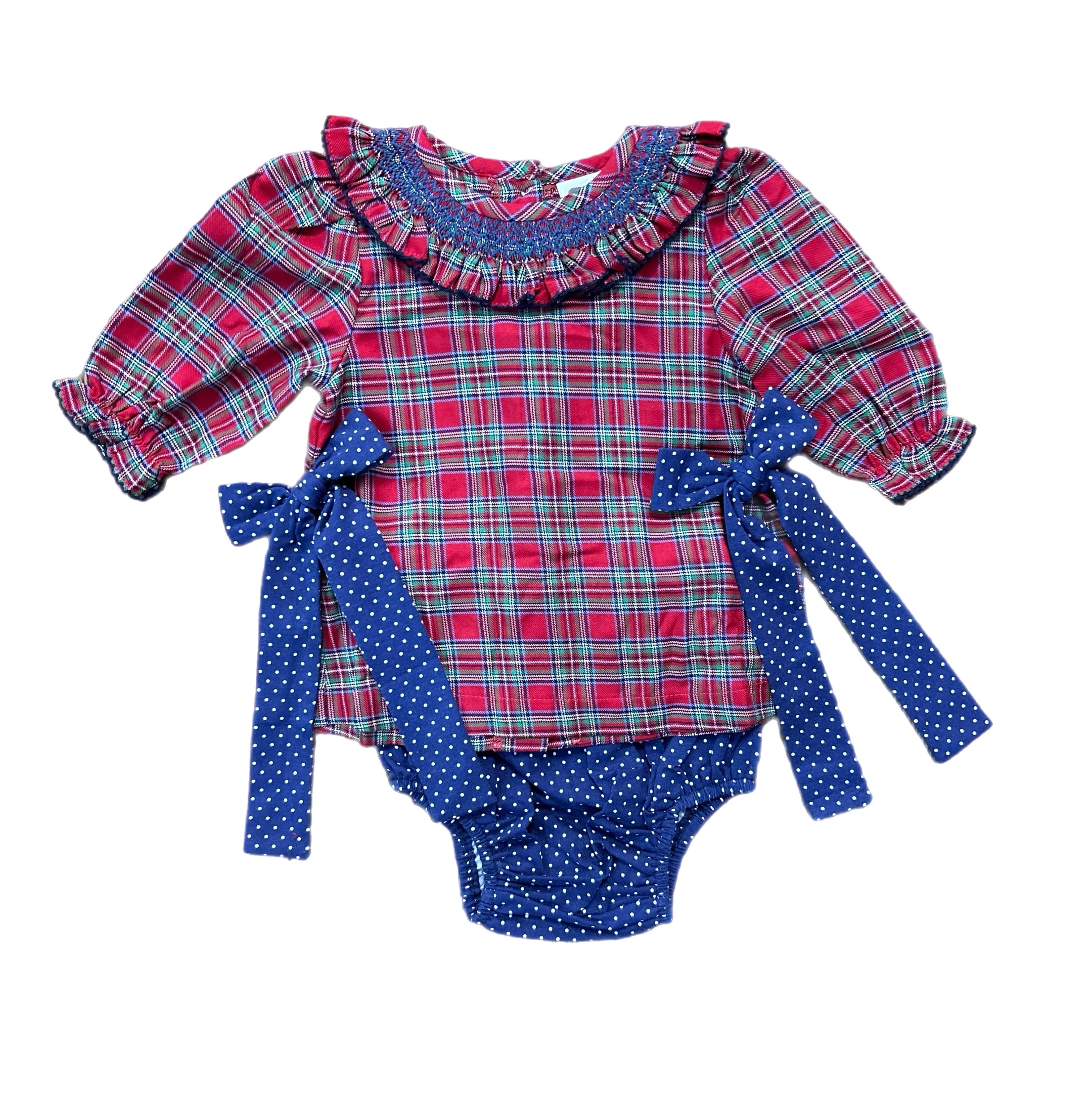 NAVY DOT/PLAID BLOOMER SET