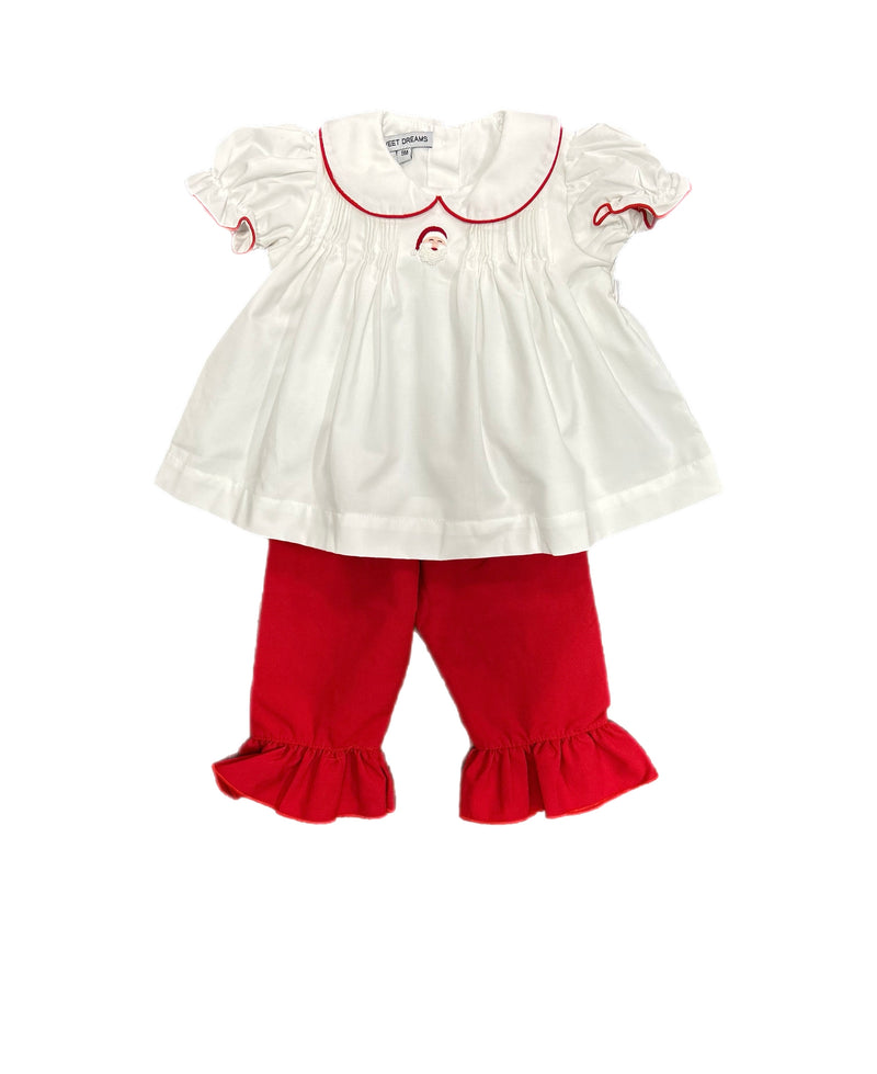 WHITE AND RED EMBROIDERED SANTA GIRL PANTS SET