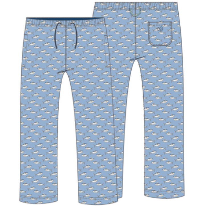 LOUNGE LIFE PANTS - POWDER BLUE FISH PRINT