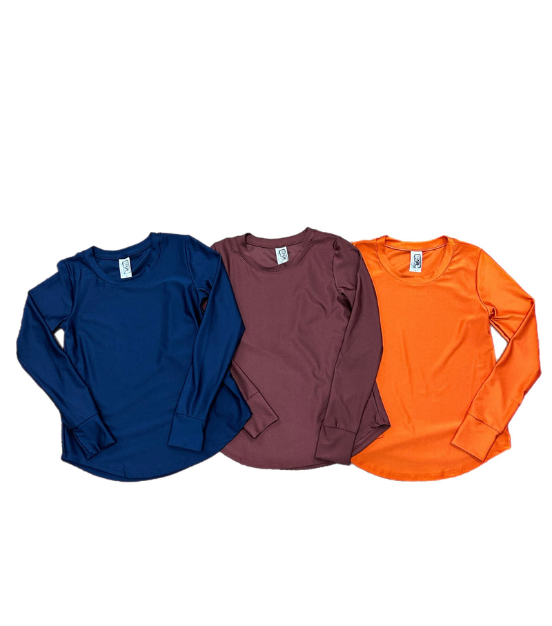 TWEEN SOLID LONG SLEEVE YOGA TOP (MULTIPLE COLORS)