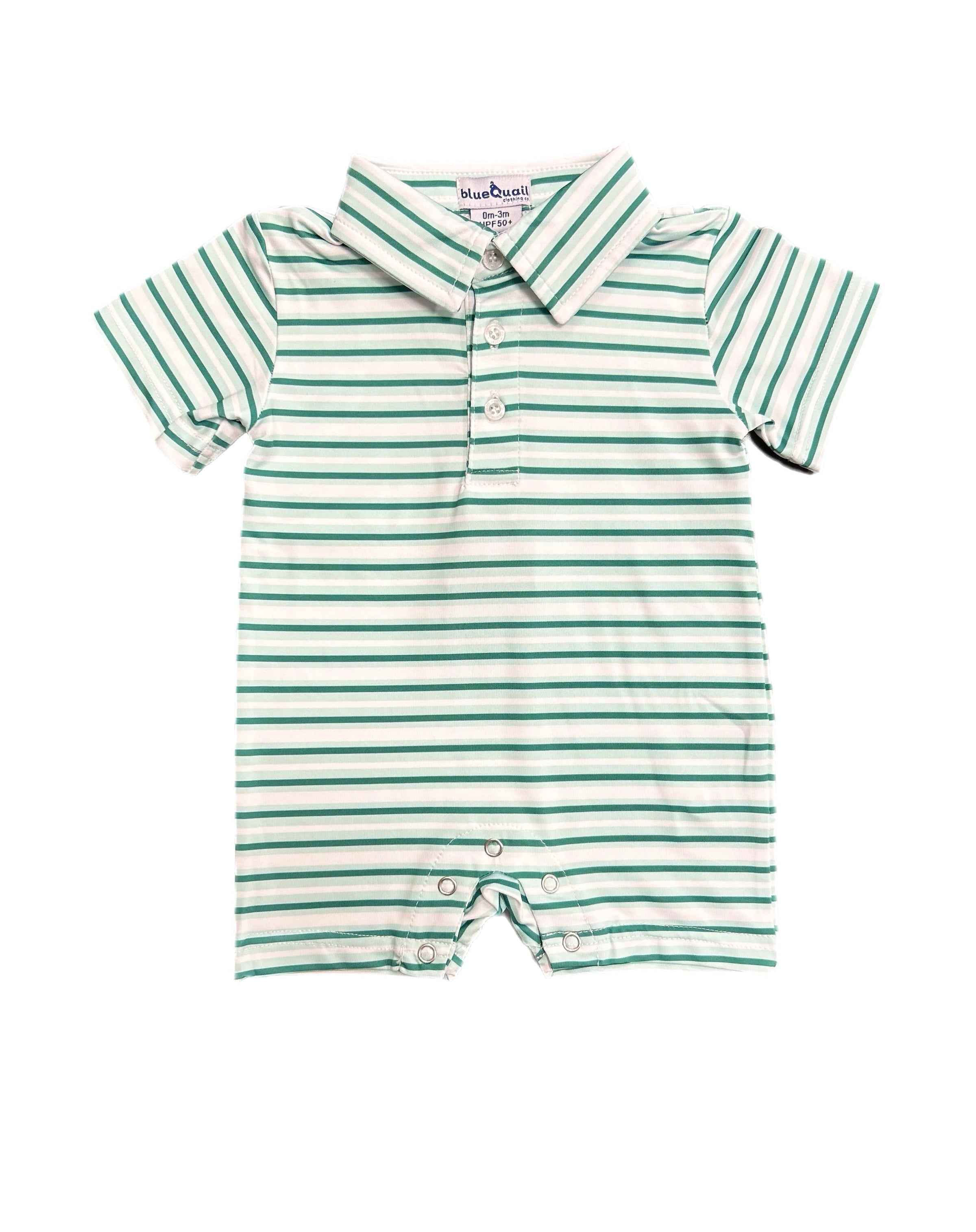 EMERALD STRIPE POLO ROMPER