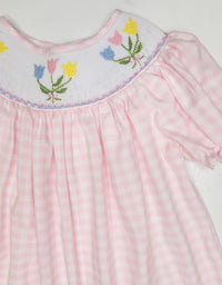 PINK GINGHAM TULIP SMOCKED DRESS