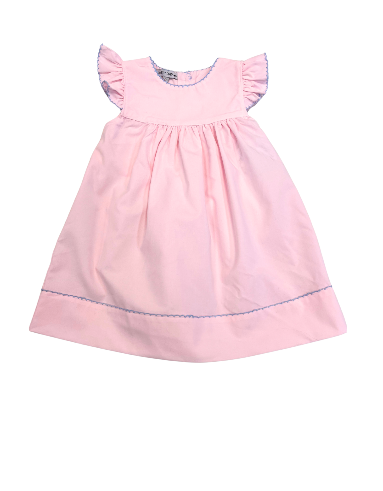 PINK WITH BLUE  PICOT TRIM DRESS