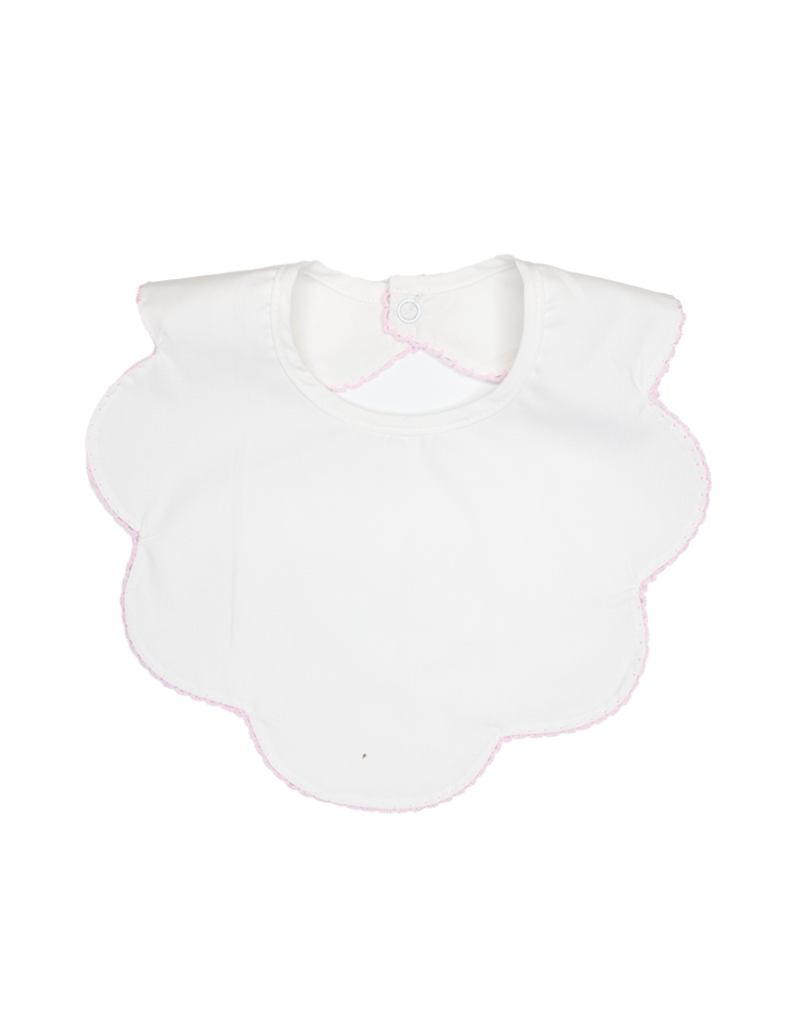 WHITE SCALLOP WITH PINK PICOT TRIM BIB