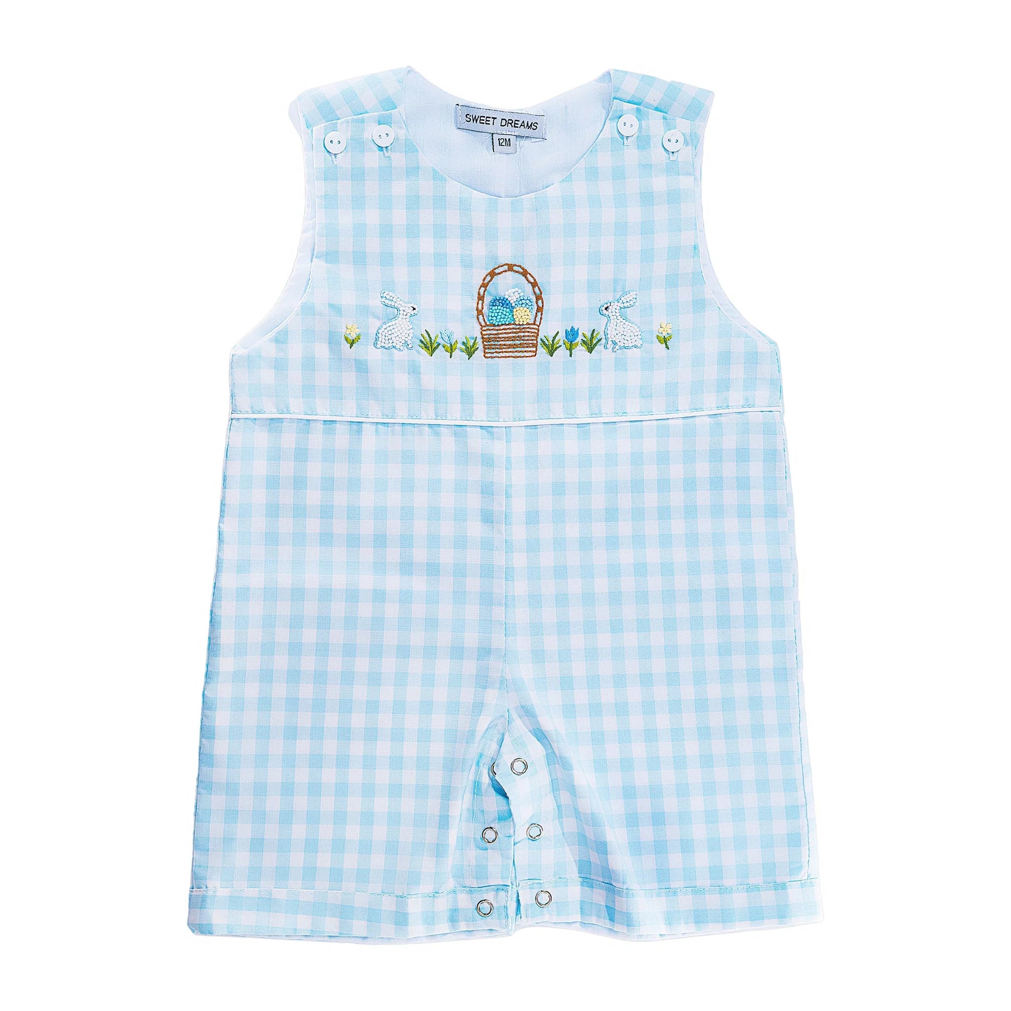 HAPPY EASTER EMBROIDERED BLUE GINGHAM JON JON