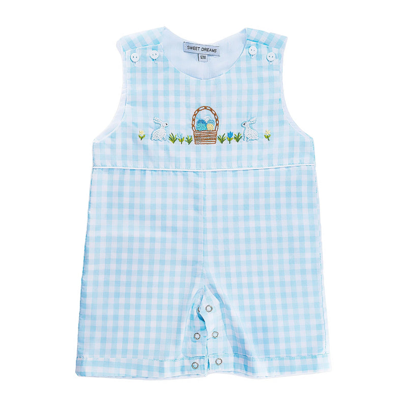 HAPPY EASTER EMBROIDERED BLUE GINGHAM JON JON