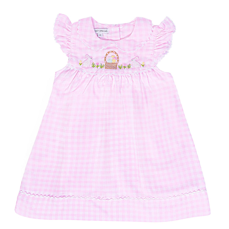 HAPPY EASTER EMBROIDERED PINK GINGHAM DRESS