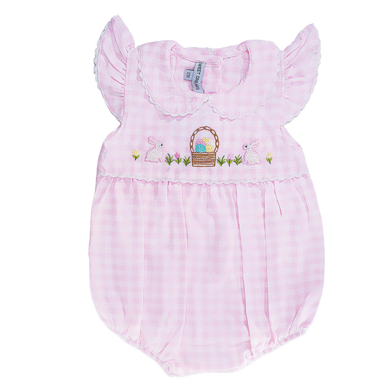 HAPPY EASTER EMBROIDERED PINK GINGHAM BUBBLE