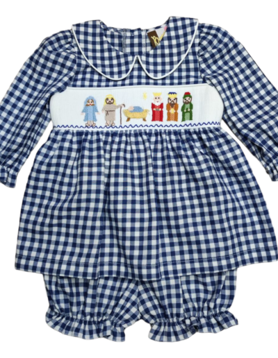 NATIVITY SMOCKED L/S BLOOMER SET