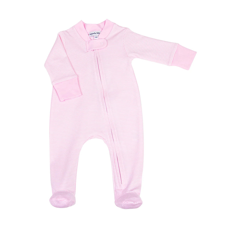 MINI STRIPES ZIPPER FOOTIE - PINK