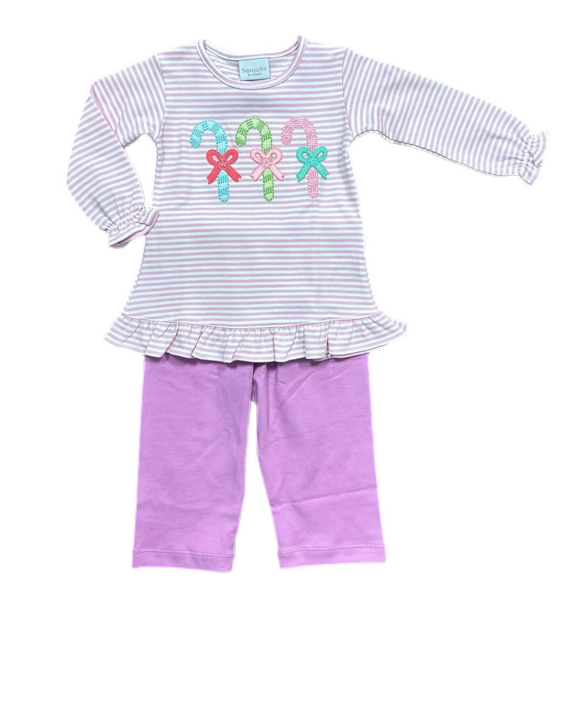 PASTEL CANDY CANES RUFFLE PANT SET