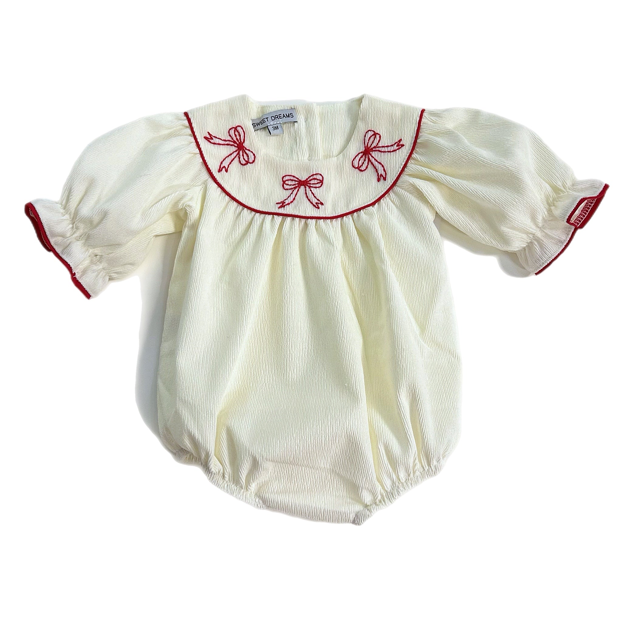 TRIPLE BOWS EMBROIDERED CORDUROY BUBBLE