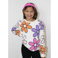 ALL OVER LARGE RETRO FLOWER PRINT CROP SWEATSHIRT