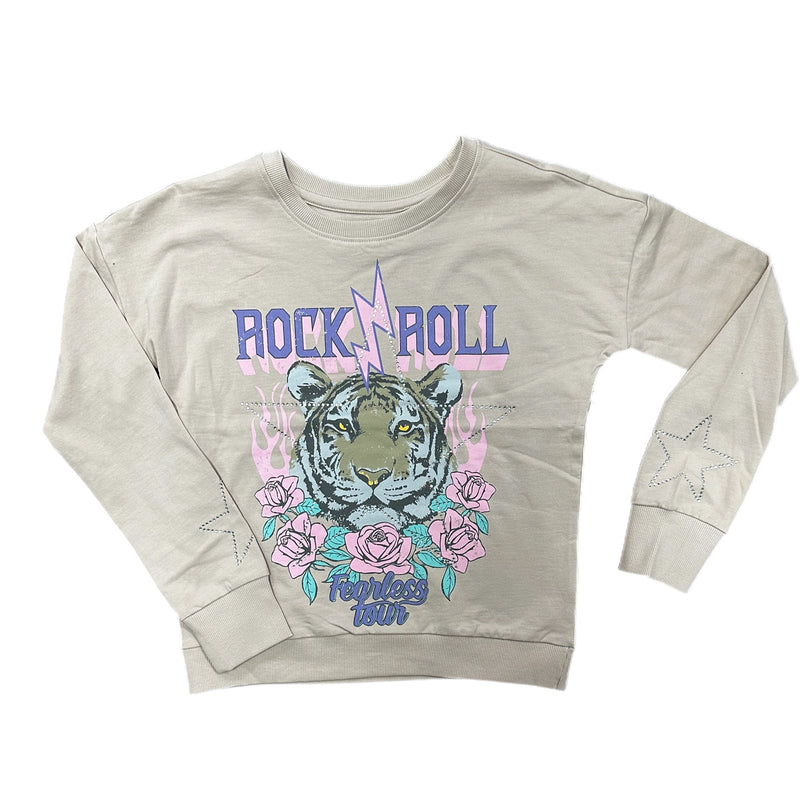 ROCK AND ROLL TIGER RHINESTONE GRAPHIC SWEATSHIRT