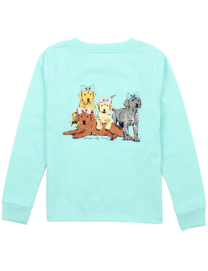 GIRLS LONG SLEEVE PUPPY PILE LOGO TEE