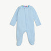 LOVE LINES BLUE ORGANIC COTTON POINTELLE MAGNETIC FOOTIE