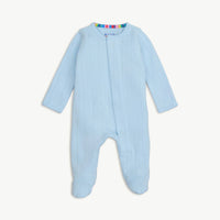 LOVE LINES BLUE ORGANIC COTTON POINTELLE MAGNETIC FOOTIE