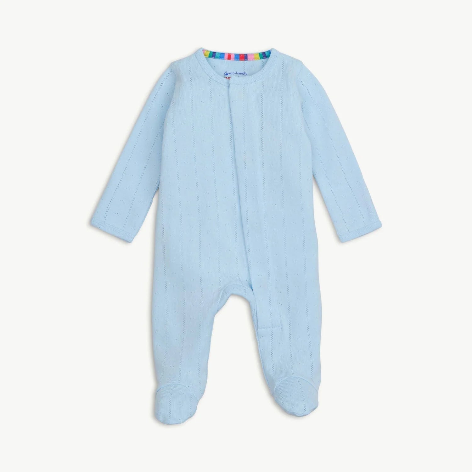 LOVE LINES BLUE ORGANIC COTTON POINTELLE MAGNETIC FOOTIE