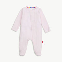 LOVE LINES PINK ORGANIC COTTON POINTELLE MAGNETIC FOOTIE