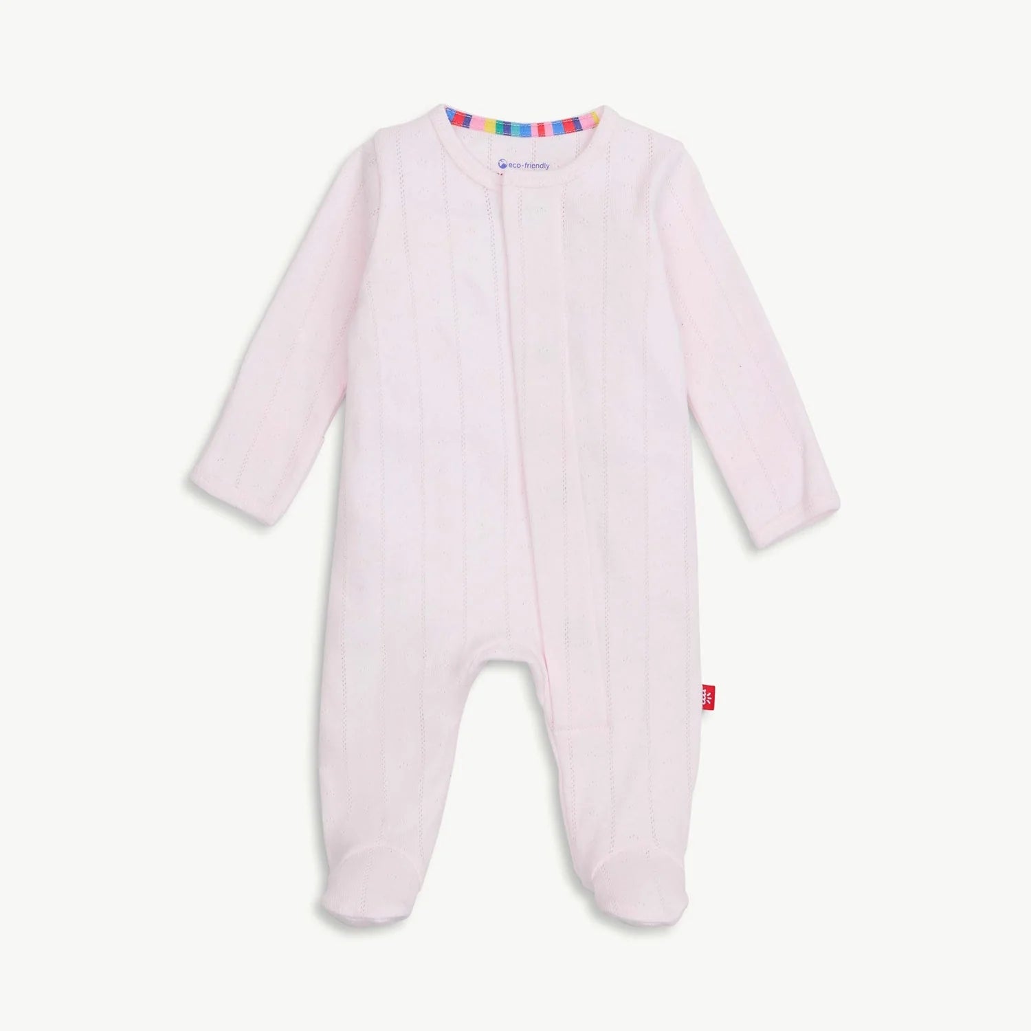 LOVE LINES PINK ORGANIC COTTON POINTELLE MAGNETIC FOOTIE