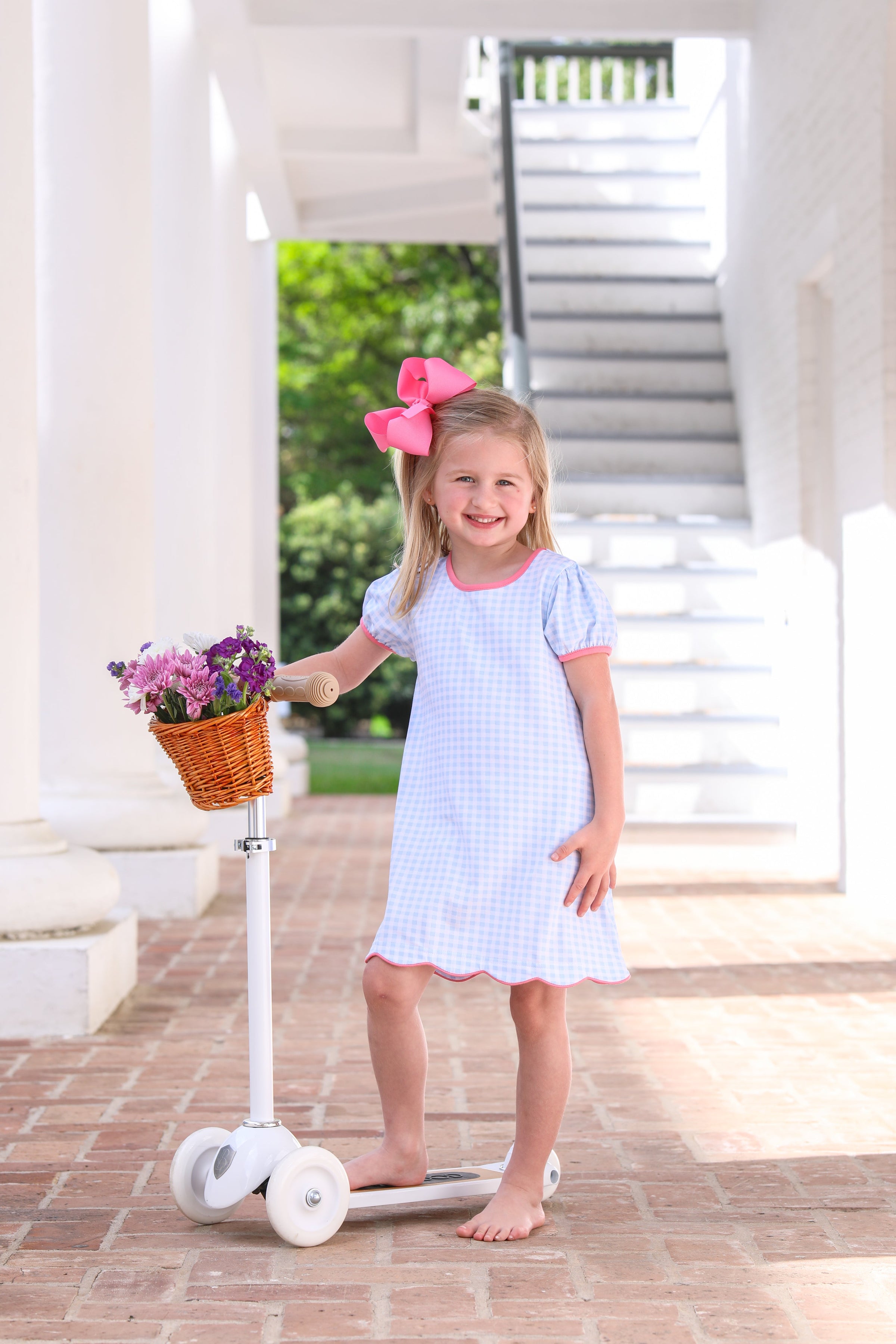 CECILIA DRESS IN LIGHT BLUE GINGHAM/PINK