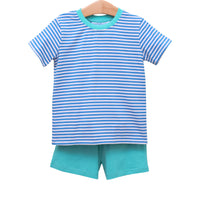 DREW SHORT SET IN BLUE STRIPE/TEAL