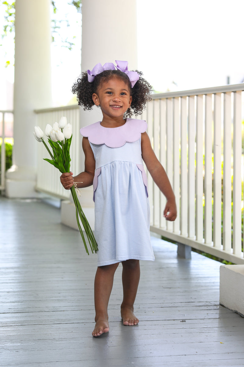 PENELOPE DRESS IN LIGHT BLUE STRIPE/LAVENDER