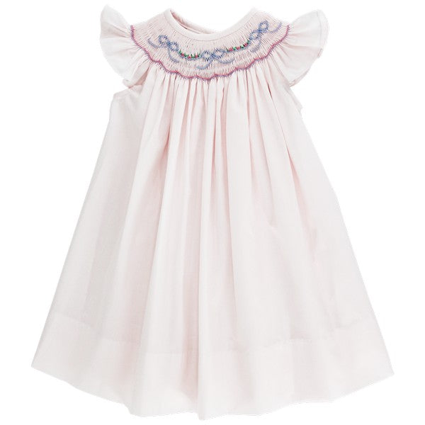 PINK WITH PERIWINKLE BOW VINE BISHOP DRESS