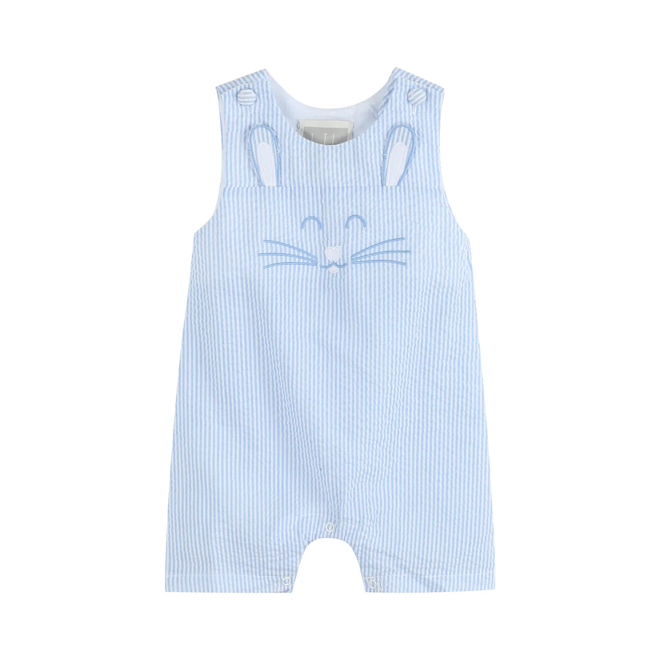 BLUE SEERSUCKER BUNNY FACE SHORTALL